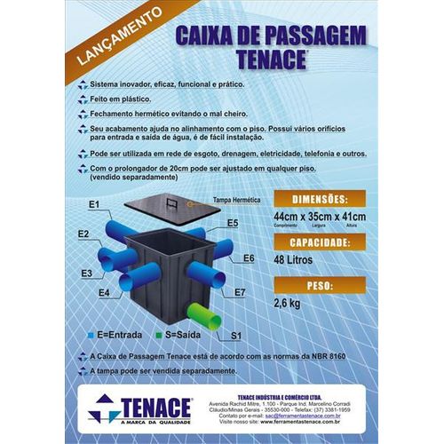 Tenace Box TENACE - CX INSPEÇAO RETANG C/TAMPA 440X350X410